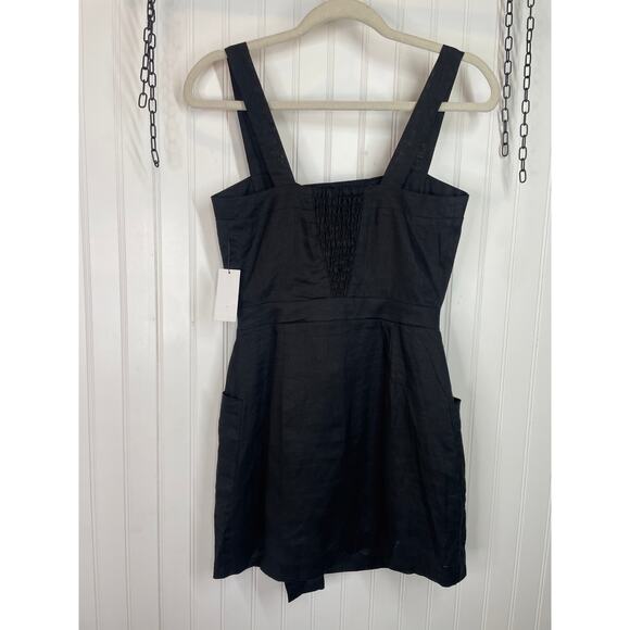 NWT Equipment Linen Katia Button Front Mini Dress Black Squared Neck Linen 00 - Picture 3 of 8